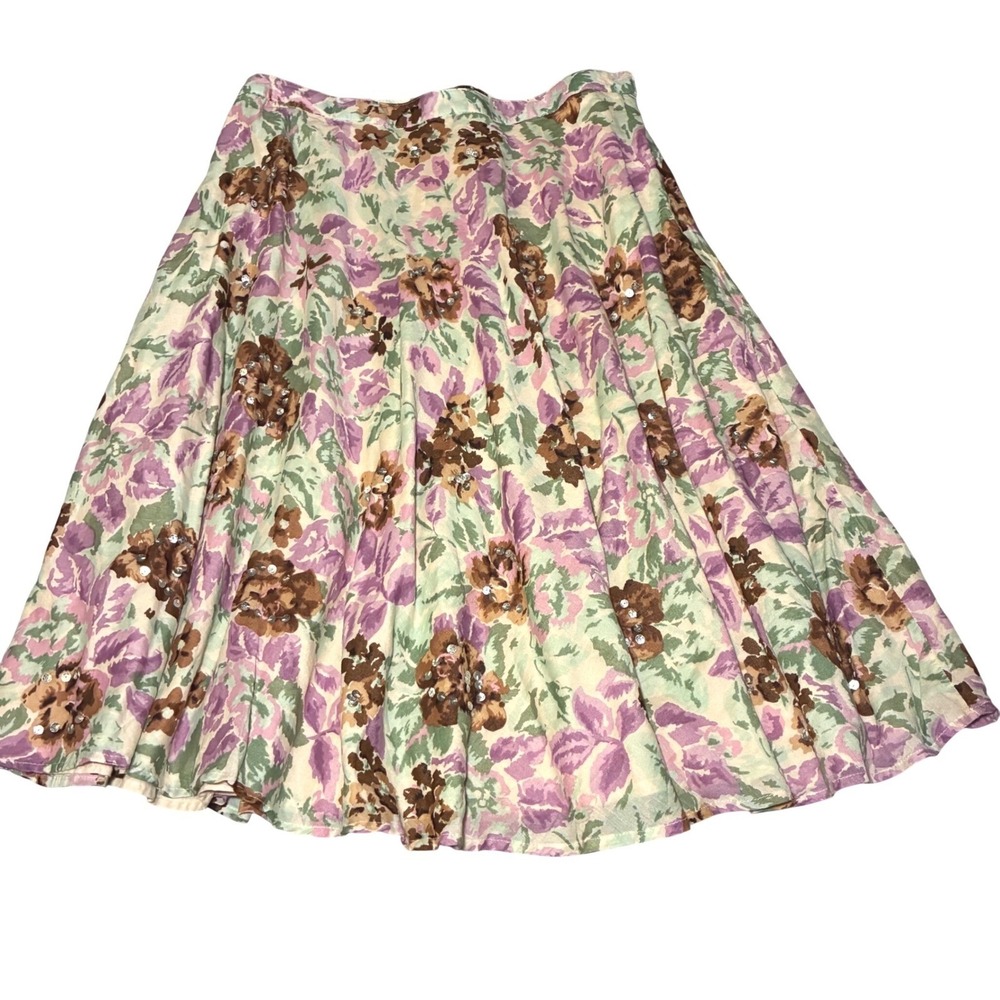 George Floral A-Line Skirt Women's Size‎ 10 100% Cotton Sequent accents & Lined